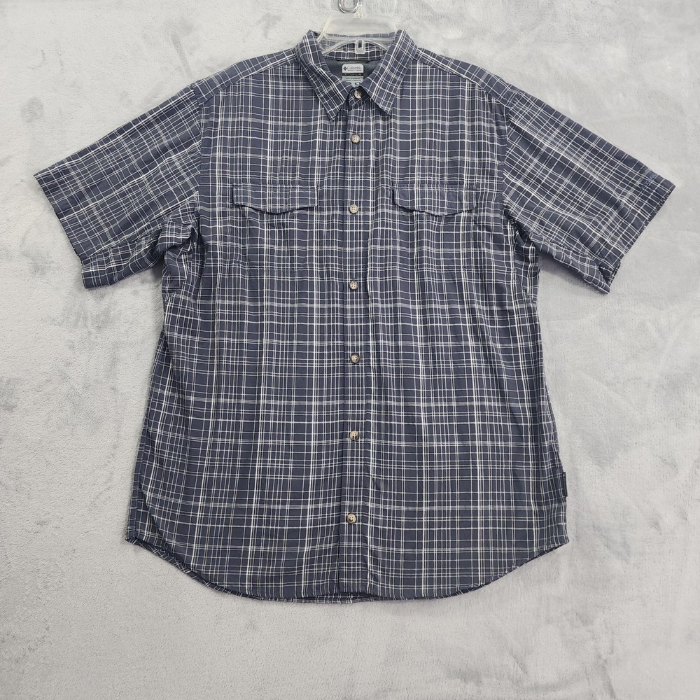 Columbia Titanium Shirt Mens XL Blue Plaid Omni-Dry Short Sleeve Hiking Fishing
